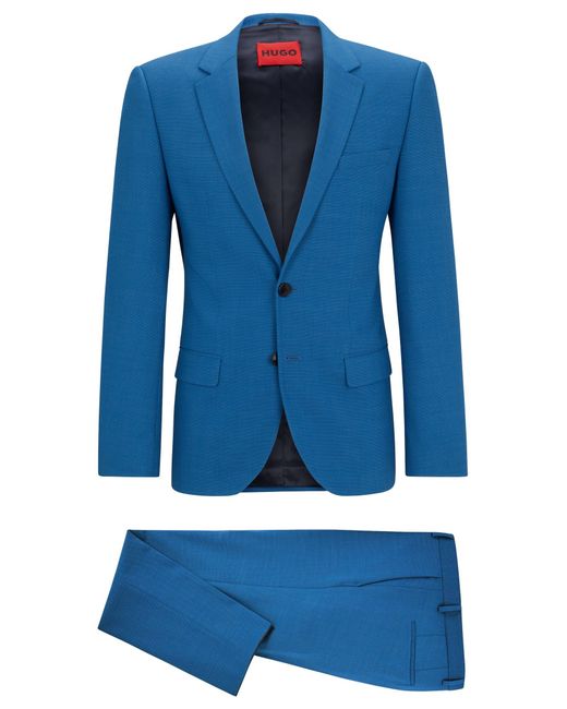 HUGO Blue Slim-fit Suit In Stretch Twill for men