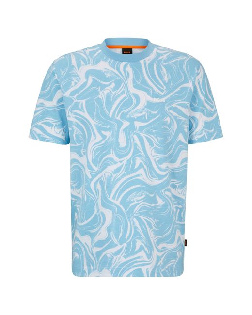 Boss Relaxed-fit T-shirt Van Katoenen Jersey Bedrukt Met Golven in het Blue voor heren