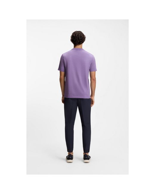 Boss Purple Stretch-Cotton T-Shirt With Logo Detail for men