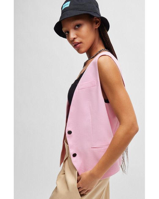HUGO Pink Oversized-fit Waistcoat With Signature Lining