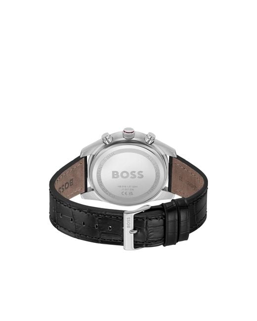 Boss Red Tone Chronograph Watch With Alligator-Emed Leather Strap for men