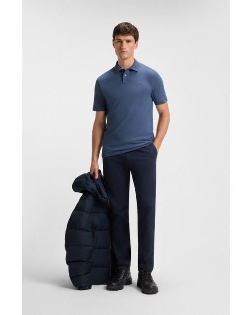 Boss Slim-Fit Poloshirt Aus Stretch-Baumwolle Mit Logo-Aufnäher in Blue für Herren