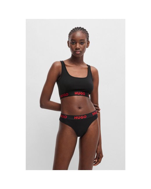 HUGO Black Stretch-Cotton Bralette With Logo Band