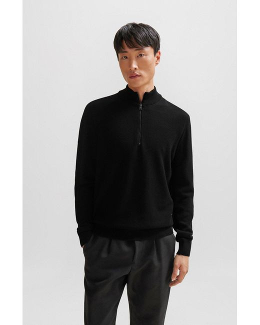 Boss Black Zip-neck Sweater In Micro-structured Cotton for men