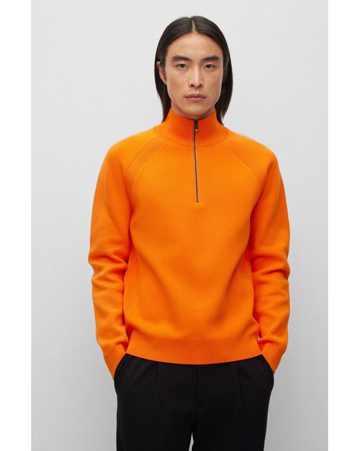 BOSS by HUGO BOSS Zip-neck Sweater In Mixed Materials in Orange for Men |  Lyst Canada