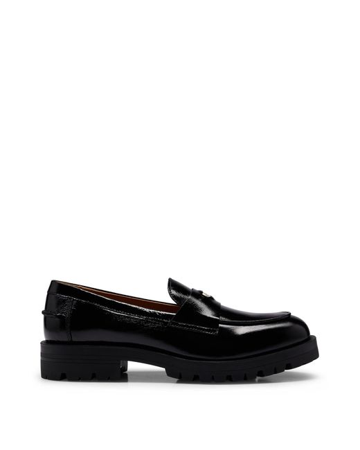 Boss Black Leather Moccasins With Branded Penny Trim