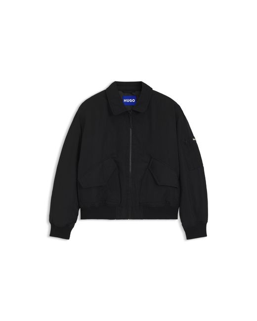 HUGO Black Water-Repellent Bomber Jacket With Zipped Sleeve Pocket