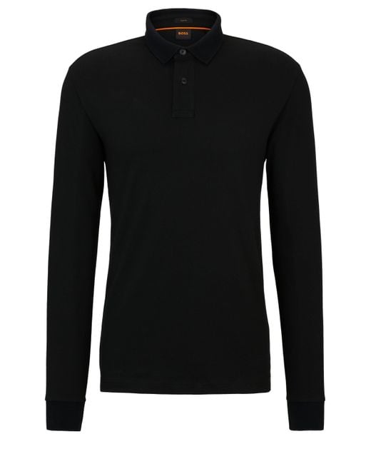BOSS by HUGO BOSS Longsleeve-Poloshirt aus Stretch-Baumwolle mit Logo-Aufnäher  in Schwarz für Herren | Lyst DE