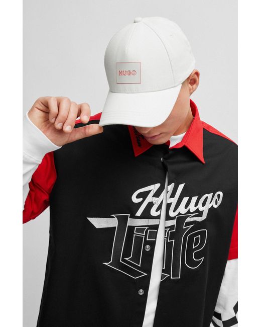 HUGO White Cotton-twill Cap With Logo Label for men
