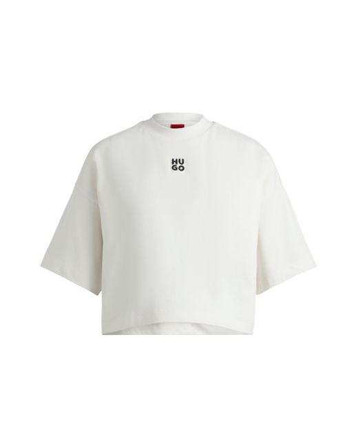 HUGO Relaxed-fit, Korter T-shirt Van Katoen Met Tweedelig Logo in het White