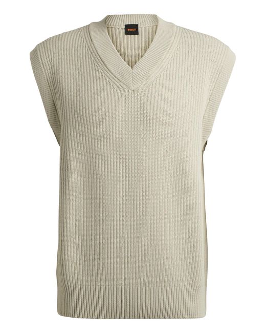 Boss Natural Relaxed-fit Sleeveless Sweater In Ribbed Cotton for men
