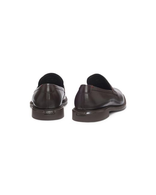 HUGO Brown Leather Loafers With Penny Trim for men