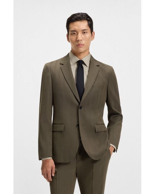 Boss Zweiteiliger Slim-Fit Anzug Aus Woll-Mix Mit Fischgrät-Muster in Brown für Herren