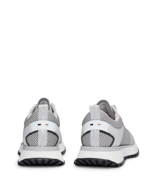 Boss White Mixed-material Trainers With Mesh Details And Branding for men