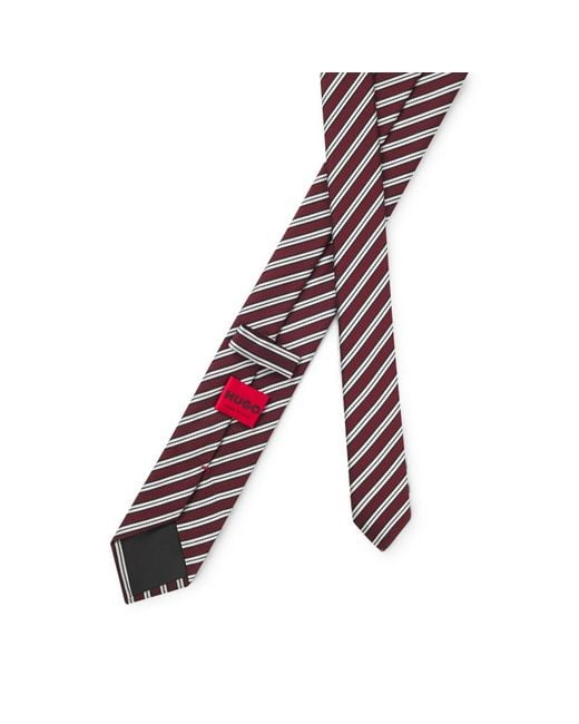 HUGO Purple Silk-Blend Tie With Diagonal Stripe for men