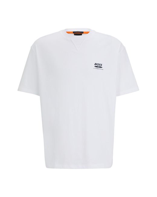 Boss White Cotton-jersey Oversized-fit T-shirt With Seasonal Artwork for men