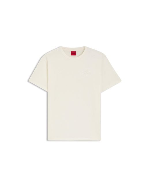 HUGO White Cotton-Jersey T-Shirt With Embroidered Script Logo
