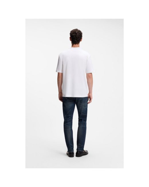 Boss White Cotton T-Shirt With Double-B-Monogram Badge for men