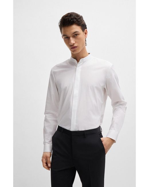 HUGO Slim-fit Overhemd Van Katoen Met Dessin Aan De Binnenkant Van De Sluiting in het White voor heren