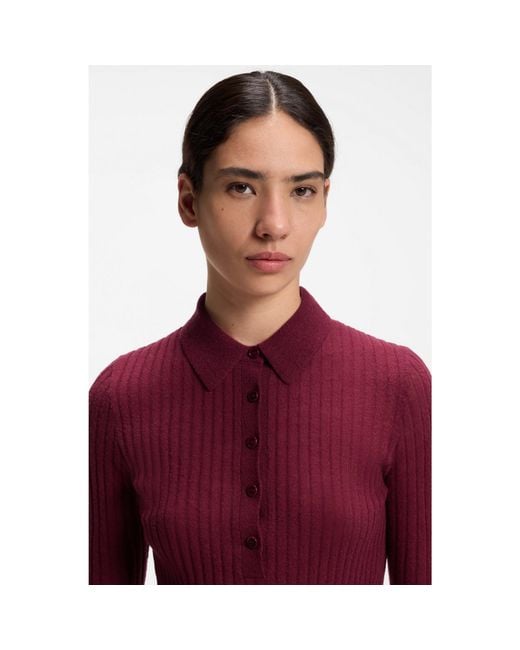 Boss Red Short-Sleeved Wool-Blend Sweater With Polo Collar