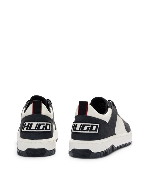 HUGO Black Low-top Trainers In Faux Leather And Suede for men