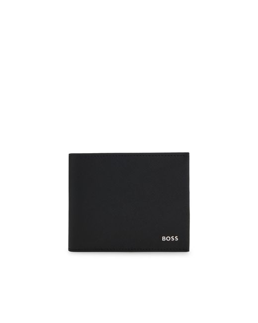 Boss Black Structured Trifold Wallet With Polished Logo Lettering for men