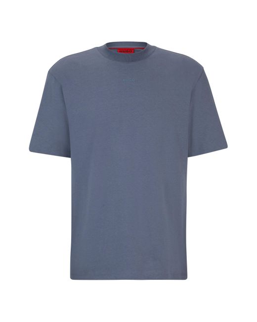 HUGO Blue Relaxed-fit T-shirt In Cotton With Logo Print for men
