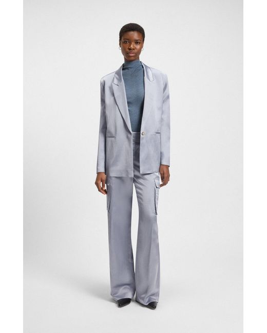 Boss Regular-Fit Broek Van Satijn in het Blue