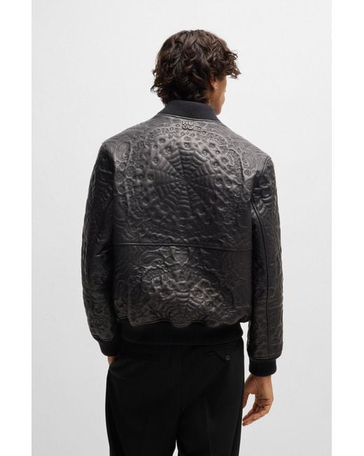 HUGO Lederjacke Mit Spinnennetz- Und Bandana-Muster in Black für Herren