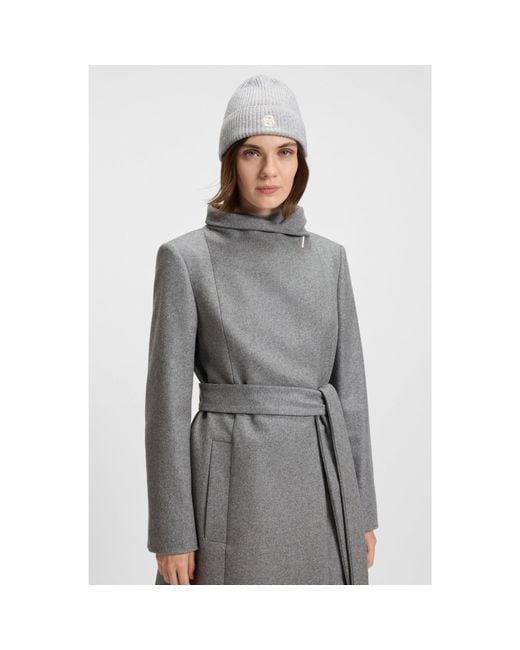 Boss White Wool-Cashmere Beanie Hat With Double B Monogram