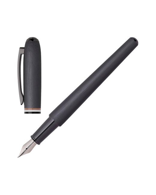 Boss Brown Brushed Fountain Pen With Signature-stripe Midring