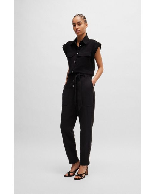 Boss Black Utility-Jumpsuit aus Baumwolle mit Gürtel