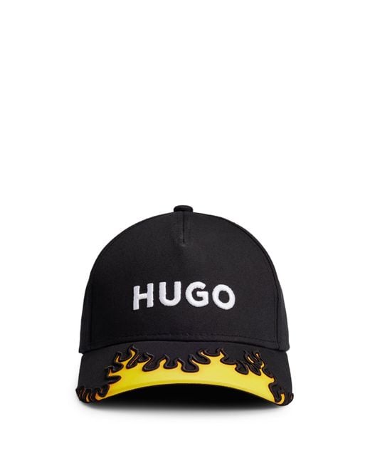 HUGO Cap aus Baumwoll-Twill mit 3D-Flamme und Logo-Stickerei in Black für Herren