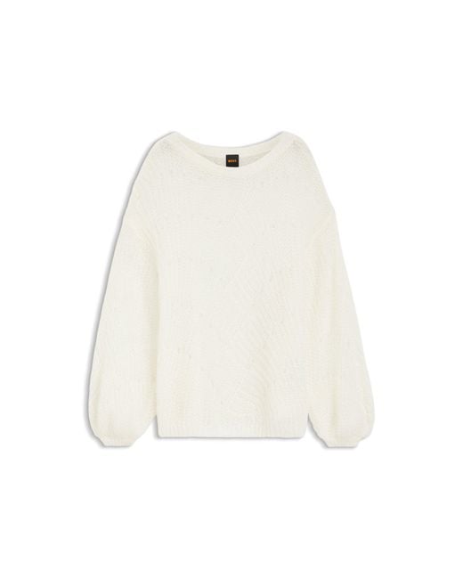 Boss Natural Wool-Blend Sweater With Open Knit