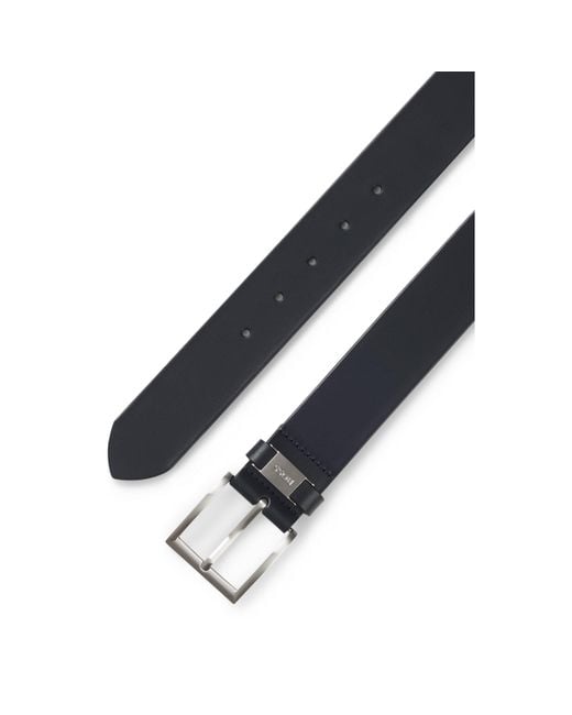 Boss Blue Italian-Leather Belt With Logo Keeper And Brushed Hardware for men