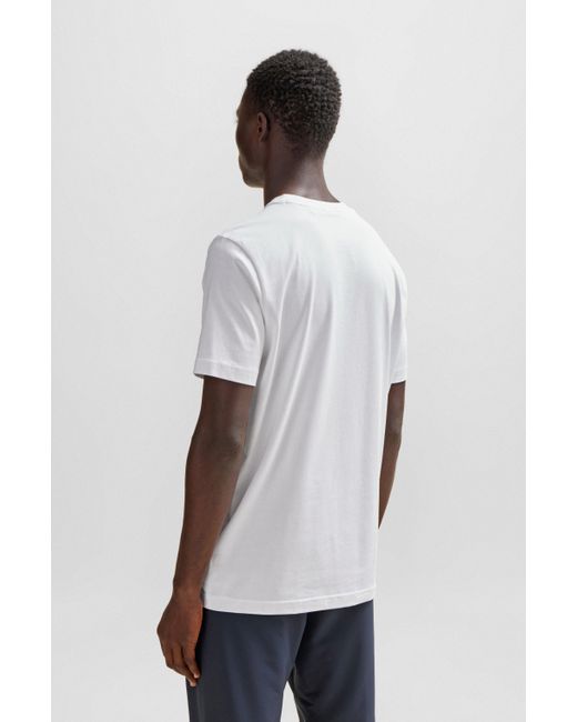 Boss White Stretch-cotton Regular-fit T-shirt With Contrast Logo for men