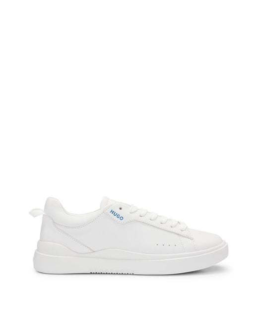 HUGO White Cupsole Lace-up Trainers With Leather Uppers