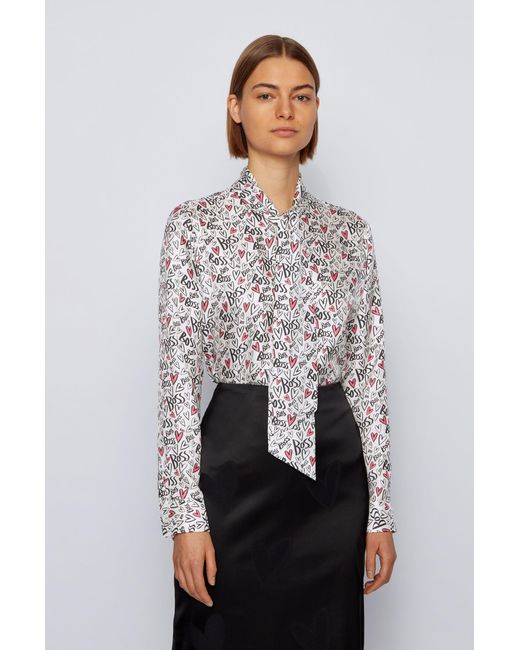 BOSS by HUGO BOSS Schluppenbluse aus reiner Seide mit Herzprint | Lyst DE