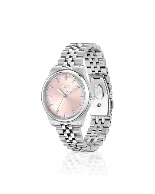 Boss White Domed-Link Bracelet Watch With Mother-Of-Pearl Inlay