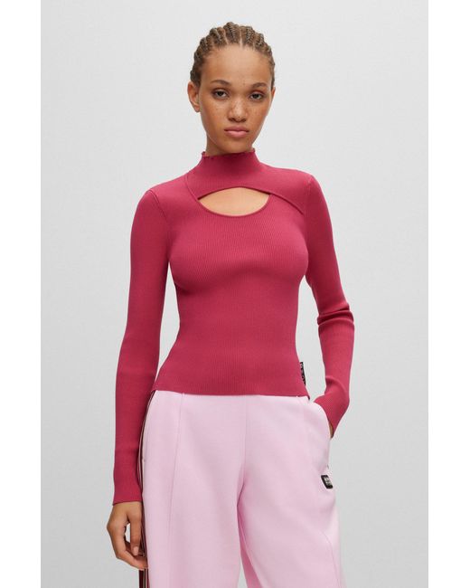 HUGO Red Frill-collar Sweater With Cut-out Detail
