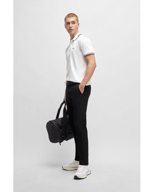 Boss White Stretch-cotton Slim-fit Polo Shirt With Branding for men