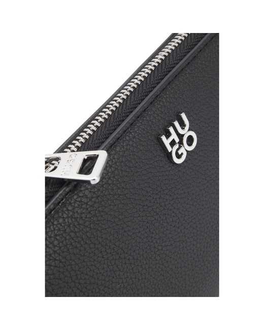 HUGO Black Faux-Leather Ziparound Wallet With Stacked Logo