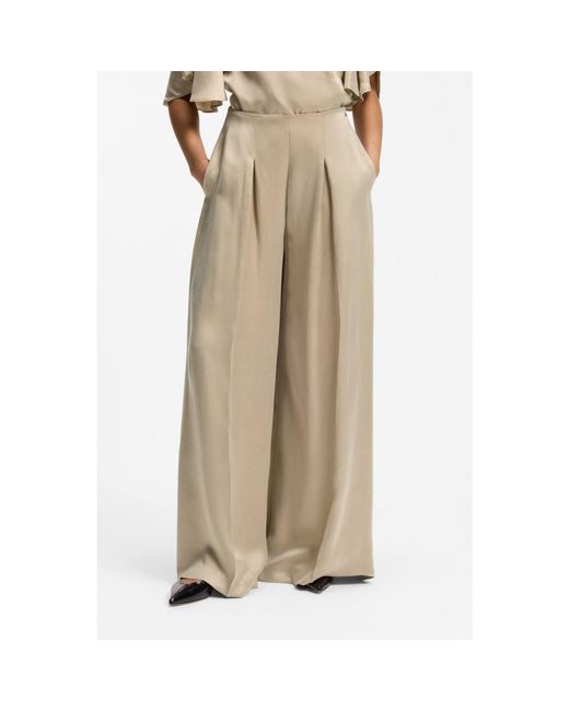 Boss Natural Wide-Leg Regular-Fit Trousers With Box Pleats