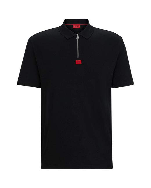 HUGO Black Cotton-jersey Polo Shirt With Logo Label for men