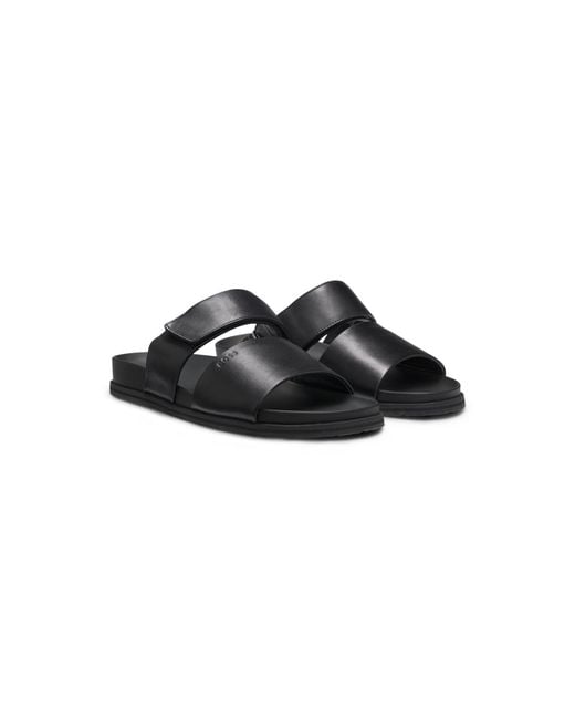 Boss Black Leather Slides With Riptape Strap for men