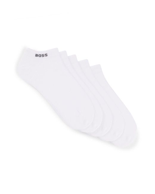 Boss White Five-pack Of Ankle-length Socks With Logo Details
