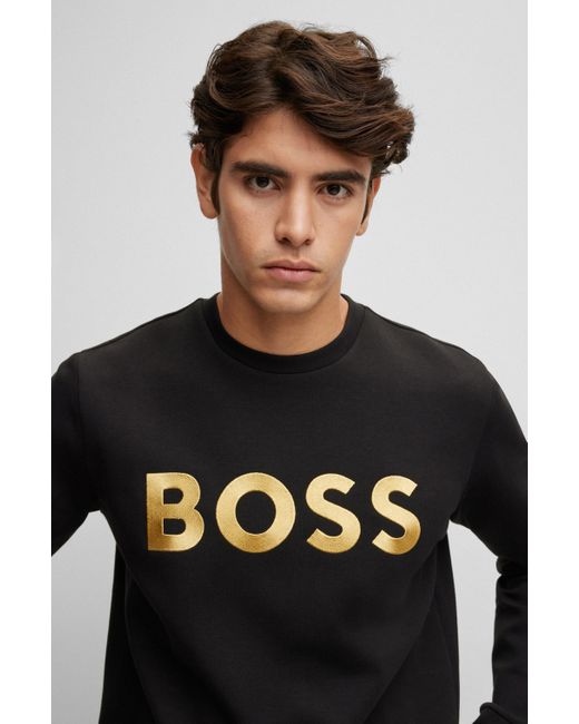 artikel hoop Zuidwest BOSS Cotton-blend Relaxed-fit Sweatshirt With Contrast Logo in Black for  Men | Lyst