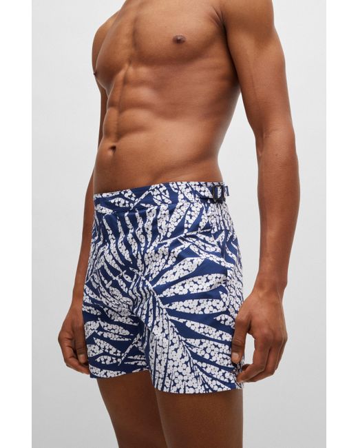 Boss Blue Fully Lined Swim Shorts In Quick-drying Printed Fabric for men