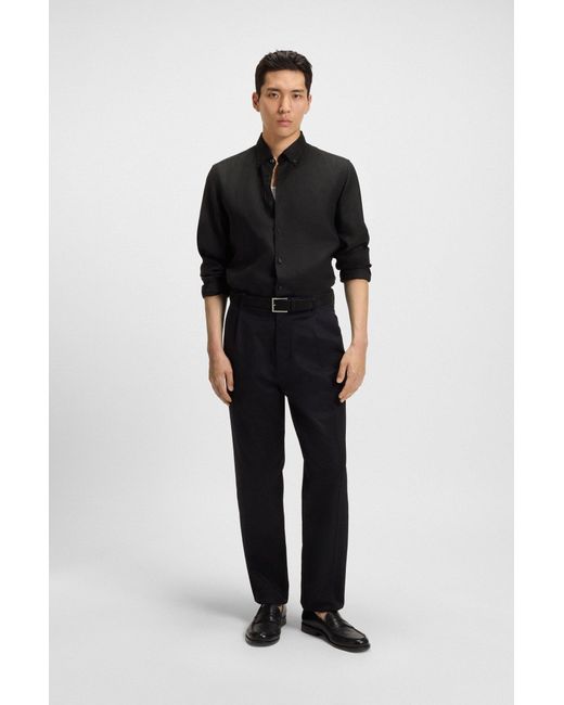 Boss Regular-Fit Button-Down-Hemd Aus Leinen in Black für Herren