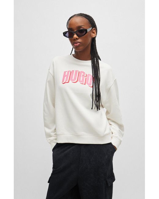 HUGO White Oversized-fit Sweatshirt In French Terry With Seasonal Artwork